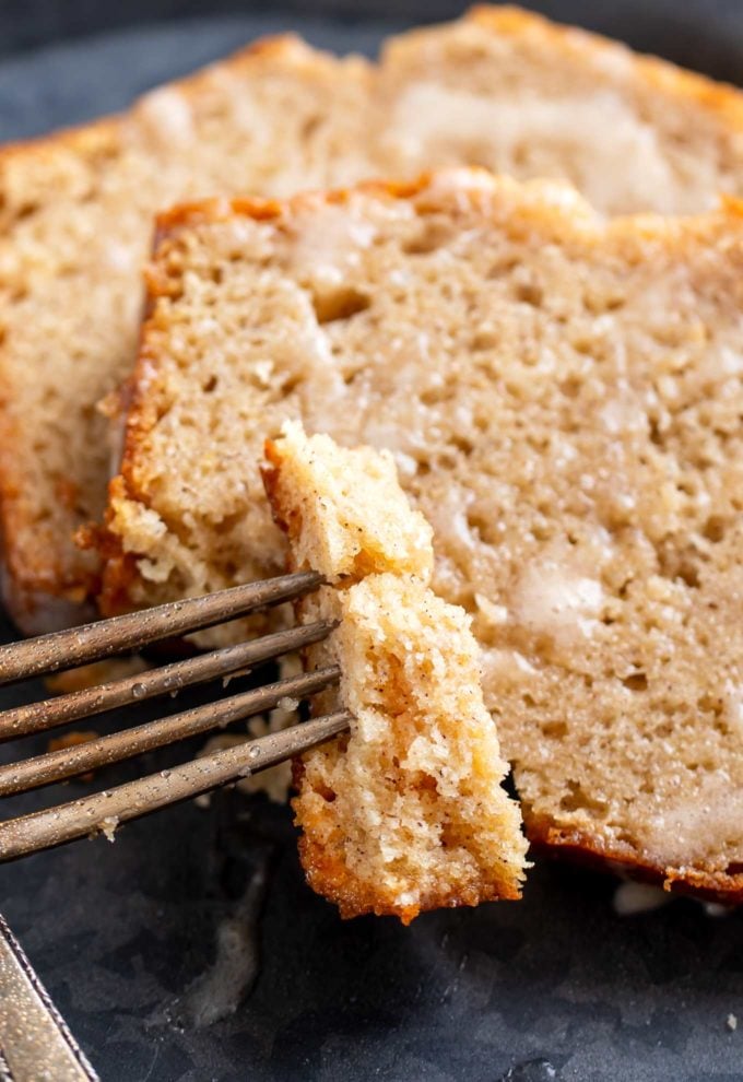 Forkful of eggnog quick bread