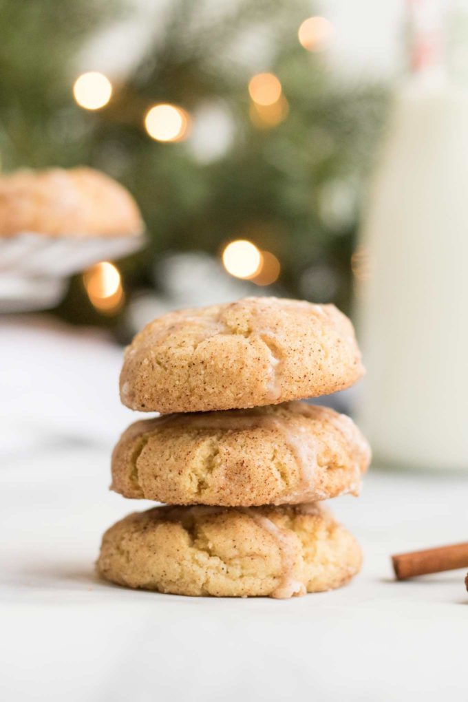 Stack of eggnog snickerdoodle cookies