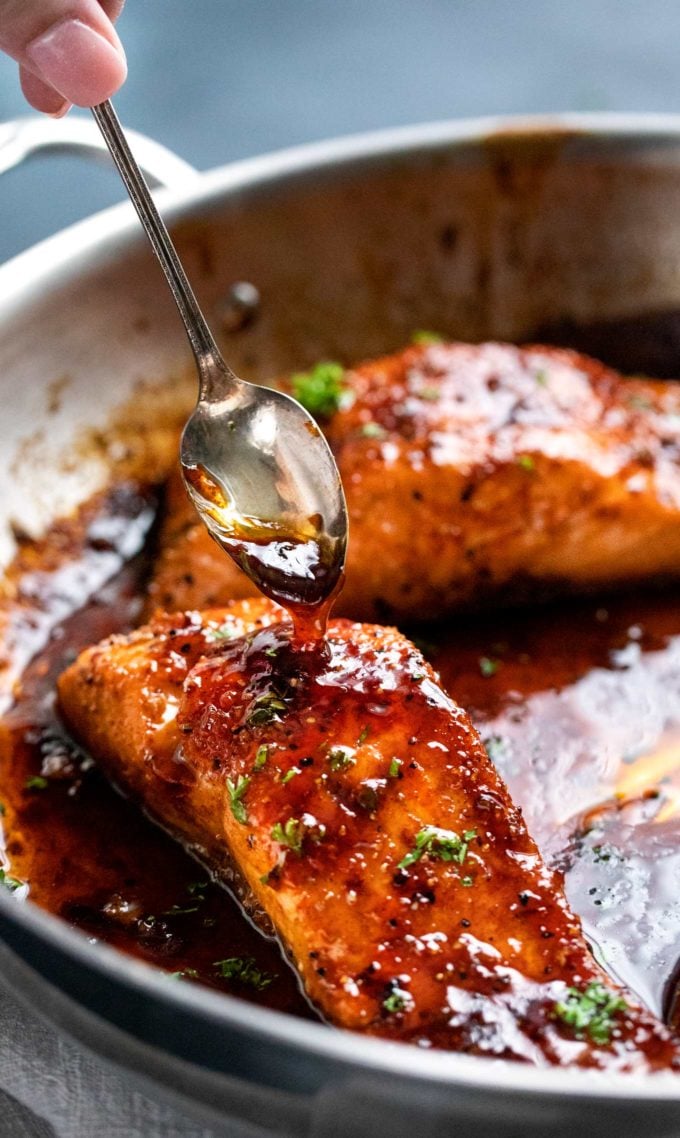 Extra glaze on honey garlic salmon