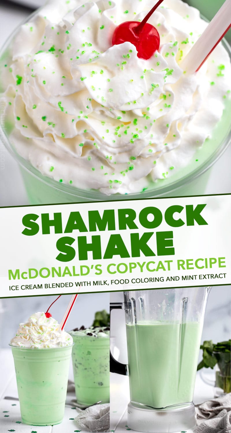 This Copycat Shamrock Shake is the homemade version of the McDonald's St. Patrick's Day milkshake.  Made with just 6 ingredients, you can have this minty treat in about 5 minutes... any time you want! #milkshake #mint #mcdonalds #icecream #copycat #easyrecipe #dessert #stpatricksday #stpattysday #irish