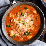 Bowl of Instant pot sausage tortellini soup