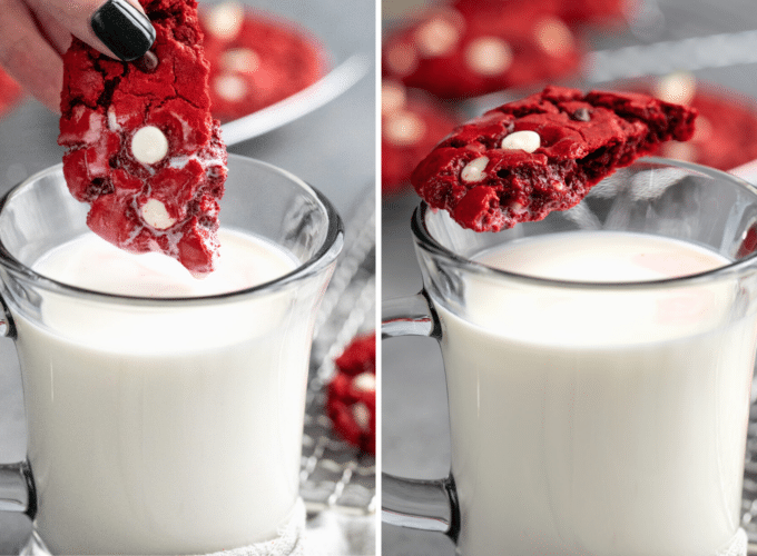Dipping cake mix cookies in milk