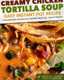 This Instant Pot Creamy Chicken Tortilla Soup is an easy tex-mex weeknight meal the whole family will love!  Easily made in your pressure cooker, slow cooker, or right on the stovetop! #chicken #tortilla #soup #creamy #instantpot #pressurecooker #easyrecipe #weeknight #dinner #lunch