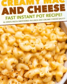 This Instant Pot Mac and Cheese is ultra creamy and rich with a velvety smooth sauce!  Ready in about 20 minutes, it's perfect for a busy night and always a family favorite! #macandcheese #comfortfood #macaroni #cheese #instantpot #pressurecooker #sidedish #comfortfood #holidayfood