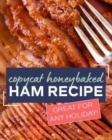 This copycat Honey Baked Ham is juicy and tender, with the most amazing crispy sweet glaze!  Made with honey, sugar, and mouthwatering spices, you'll be amazed at how easy it is to make this ham at home and save a TON of money! #holiday #easter #ham #copycatrecipe #hamrecipe #dinner #honeybaked #spiralham 