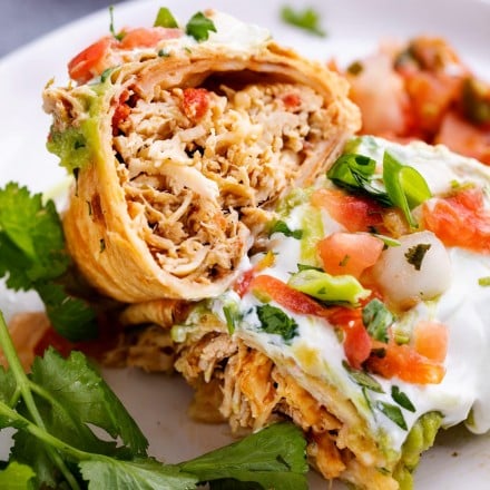 Chicken chimichanga cut in half