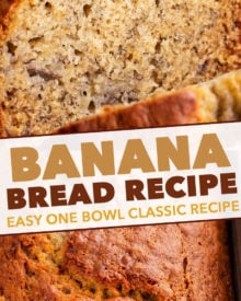 This Classic Banana Bread is ultra moist and tender, and a fantastic way to use up extra bananas!  Made with no mixer, in 1 bowl, and ready in 1 hour... it's the perfect easy quick bread recipe! #banana #bananabread #baking #bread #quickbread #loaf #easyrecipe #dessert