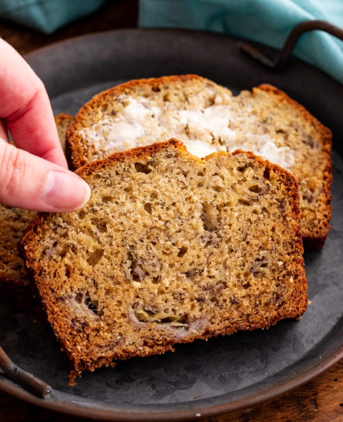 Grabbing a slice of banana bread