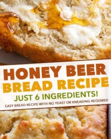 It only takes 6 simple ingredients to make this Honey Beer Bread - and NO yeast!  No rising time, just mix and bake! #beerbread #bread #honey #beer #baking #breadmaking #quickbread #pantry