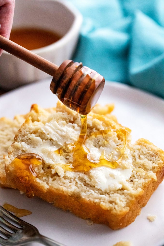 Beer bread with butter and honey