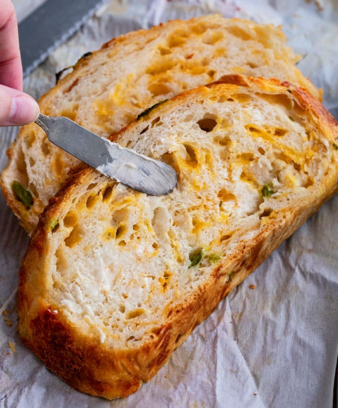 buttery slice of no-knead bread