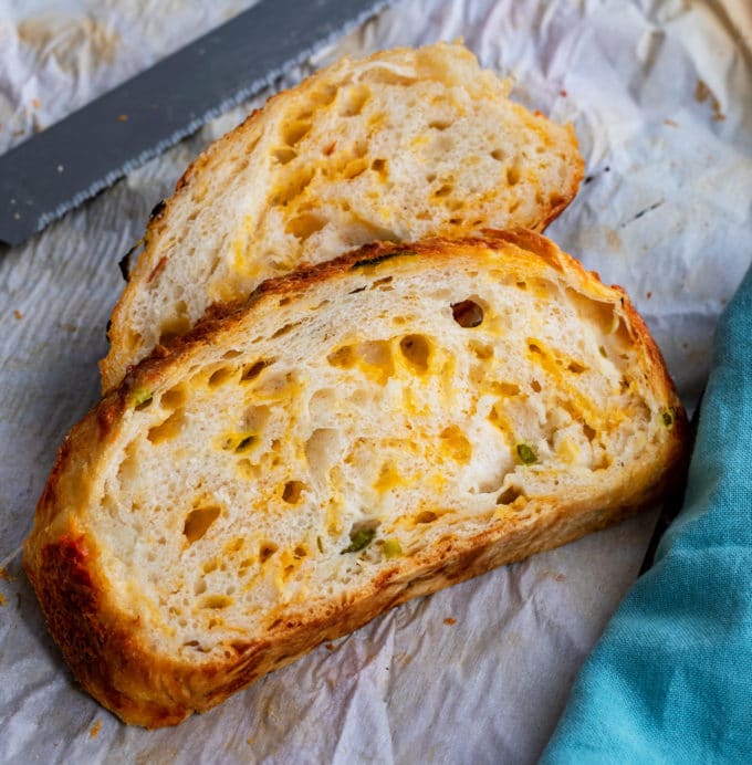 2 slices of jalapeno cheddar bread made in dutch oven