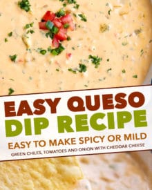 Smooth and silky queso dip, made using NO velveeta!  Packed with flavor, yet so easy to make, and party ready in just 20 minutes! #queso #dip #cheese #mexican #appetizer #party #cincodemayo #easyrecipe