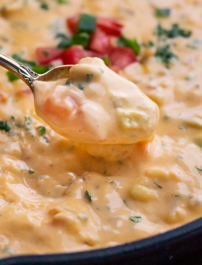 Spoonful of cheesy queso dip
