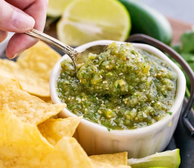 spoonful of tomatillo salsa