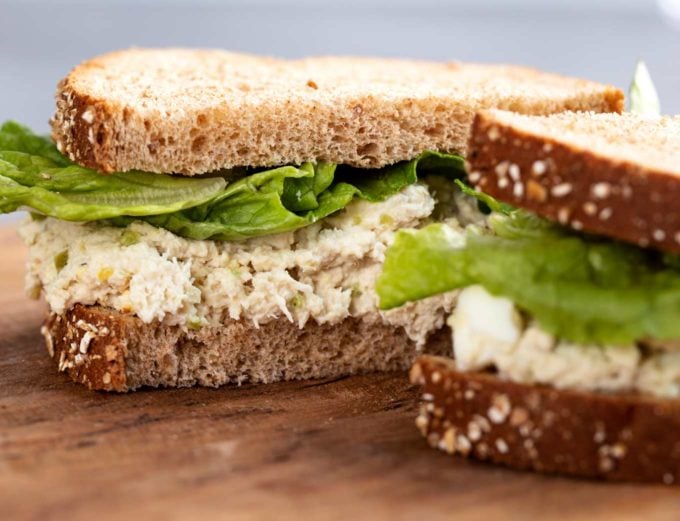 two halves of chicken salad sandwich