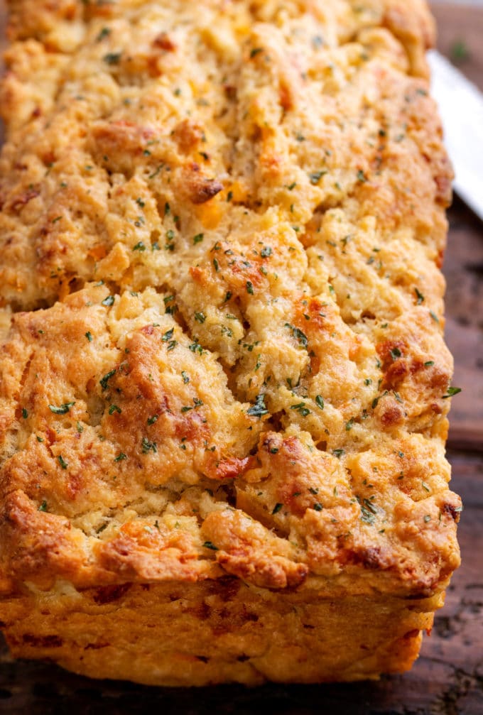 Textured crust of beer bread loaf