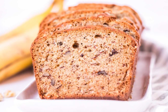 slices of banana bread on white tray