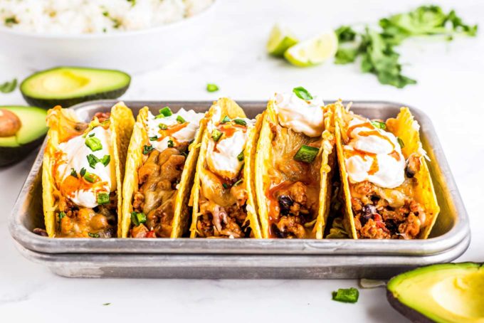 chicken tacos in baking dish