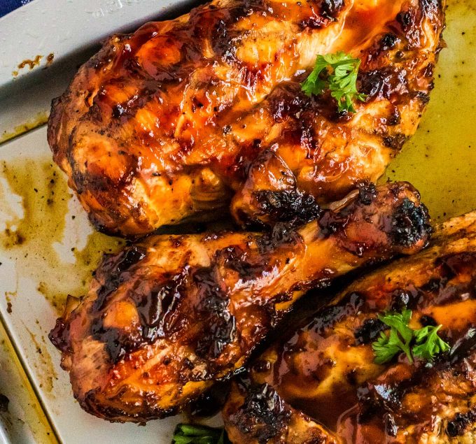 grilled bbq chicken on sheet pan