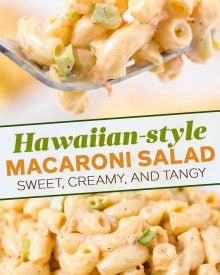 Sweet, tangy, and creamy... with just the right amount of crunch, this Hawaiian Macaroni Salad will become your GO TO macaroni salad recipe for every potluck and summer bbq! #macaronisalad #macaronisaladrecipe #hawaiianmacaronisalad #pastasalad #pastasaladrecipes #sidedish #sidedishrecipes #summerbbq #potluck