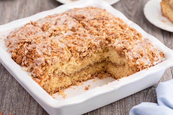 coffee cake in baking dish