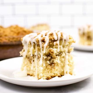 slice of coffee cake on white plate