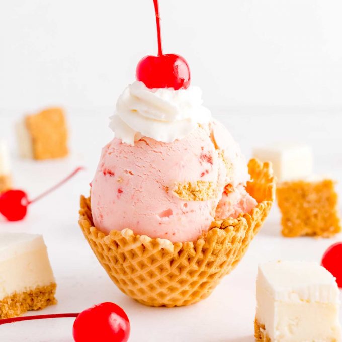 recipe card image of ice cream in waffle bowl