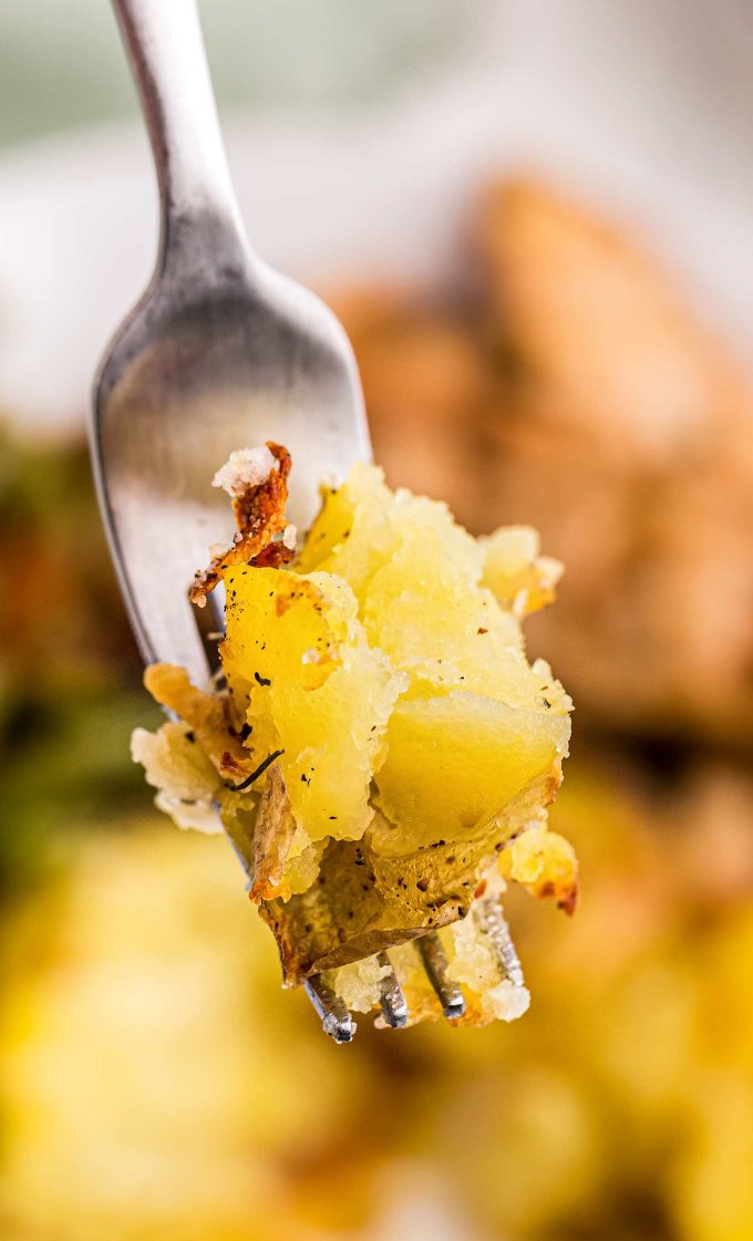 forkful of smashed potatoes