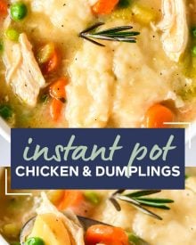 This hearty, old-fashioned chicken and dumplings recipe is always a family-pleasing meal and is ready quickly which makes it a great weeknight dinner option! #chicken #dumplings #chickenanddumplings #instantpot #pressurecooker #weeknight #easyrecipe #dinner