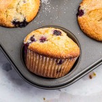 bakery style blueberry muffins in muffin pan