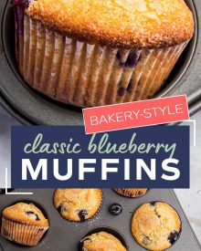Get ready to toss those boxes of muffin mix, these homemade blueberry muffins are moist, loaded with blueberries, and so simple to make!  Directions for regular, jumbo and mini sized muffins! #blueberry #muffins #breakfast #brunch #baking #homemade #scratch #easyrecipe