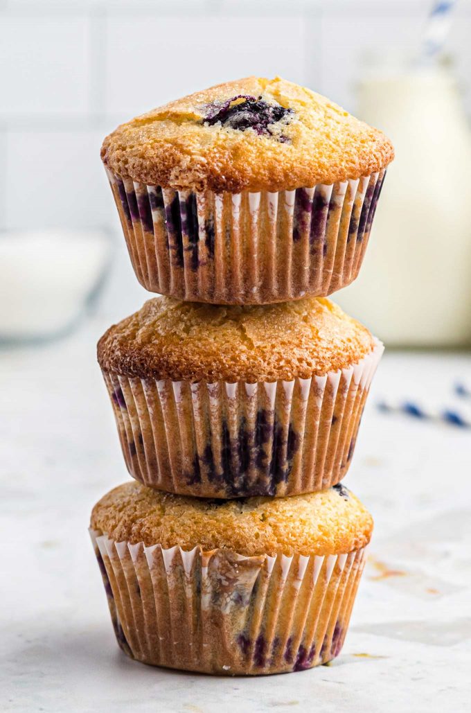 3 muffins stacked on top of each other