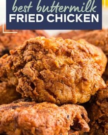 This Classic Buttermilk Fried Chicken recipe is incredibly flavorful and juicy, from a hot sauce/buttermilk marinade and a seasoned flour dredge.  Soon to be your family's new favorite chicken recipe! #chicken #fried #buttermilk #friedchicken #southern #chickenrecipes #dinner