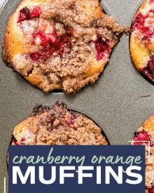 These Cranberry Orange Muffins are made with tart cranberries, bright orange zest, and sweet freshly squeezed orange juice folded gently into a thick and rich classic muffin batter. Perfect for the holidays, school mornings, or anytime! #muffins #cranberry #orange #breakfast #dessert #easyrecipe #baking