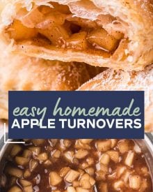 These homemade Apple Turnovers are filled with a spiced apple filling and baked in flaky, buttery puff pastry dough. Dust with powdered sugar or drizzle with glaze, and you have a breakfast that tastes like apple pie! #turnover #apple #applepie #applecinnamon #pastry #breakfast #dessert #baking