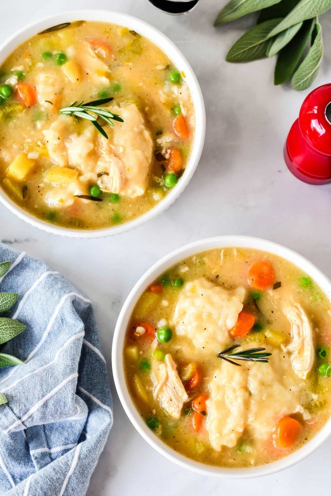 2 bowls of chicken and dumplings