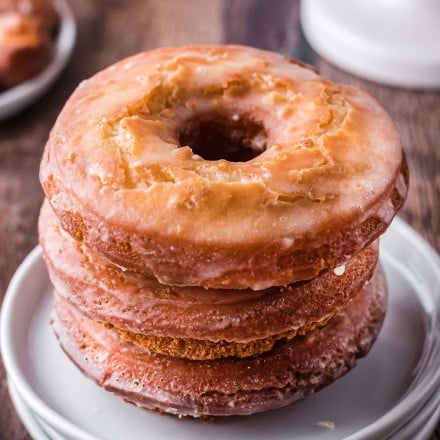 stack of cake donuts on white plate