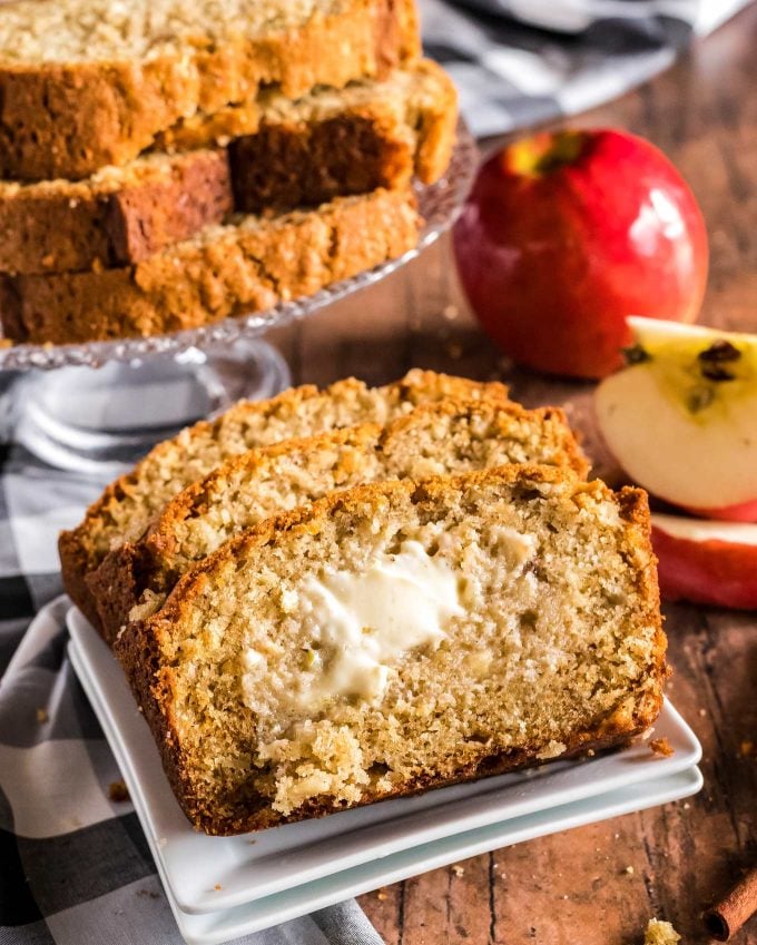 slices of apple bread with melted butter on them