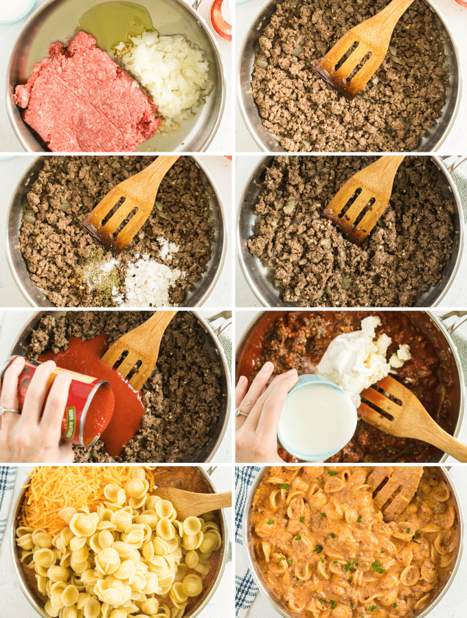 step by step photos of making tomato and beef pasta shells