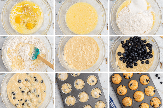 step by step photos of how to make blueberry muffins