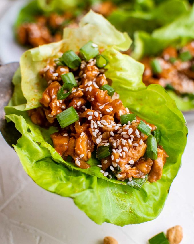 closeup photo of chicken lettuce wrap