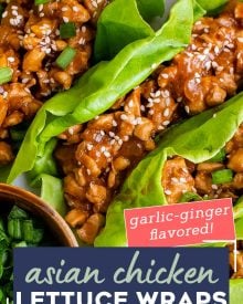 These easy Asian-Style Chicken Lettuce Wraps are SO flavorful, and perfect as a simple dinner recipe, or an appetizer for a party! #chicken #asian #chinese #lettucewraps #lettucecups #chickendinner #dinner #lunch #appetizer #party