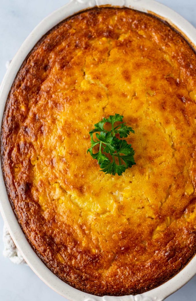 corn casserole in baking dish