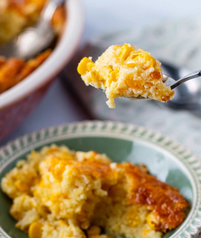 cornbread casserole on fork