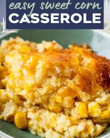 This easy Corn Casserole is a delicious recipe made with sweet corn, cornbread mix, eggs, milk, butter and sugar. Absolutely the perfect side dish for the holidays or family dinner, made with simple, staple ingredients! #corncasserole #cornpudding #jiffycorncasserole #sidedish #side #holidays #thanksgiving #corn   