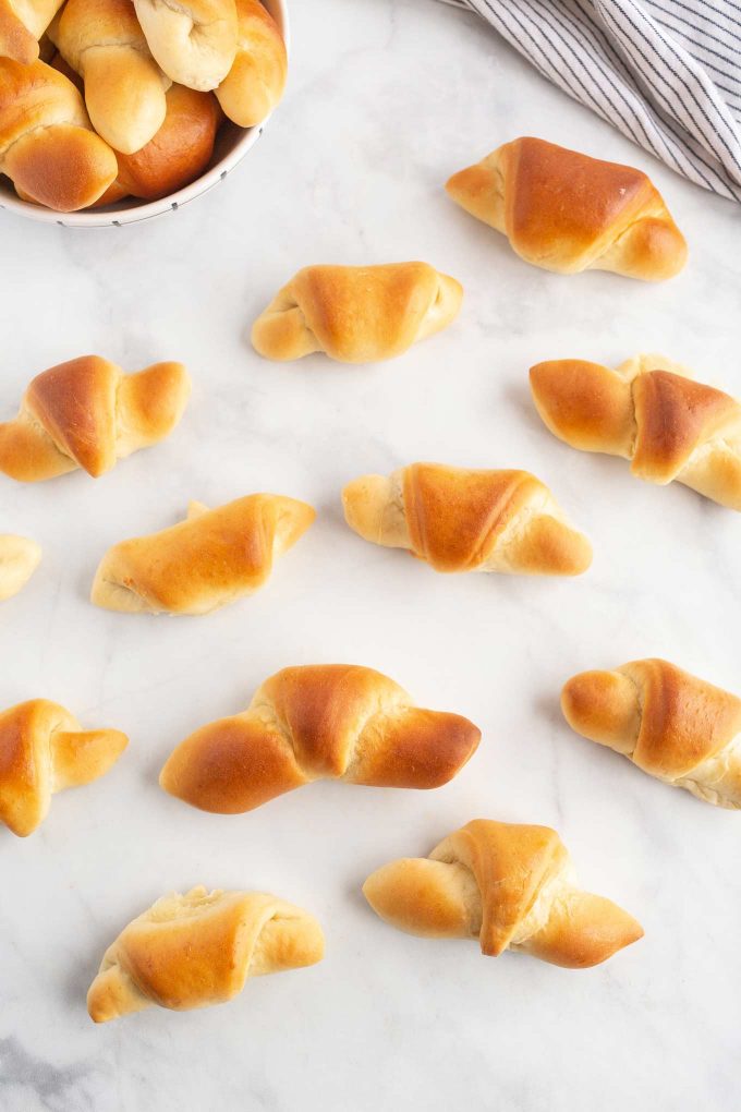 Scattered rolls on countertop