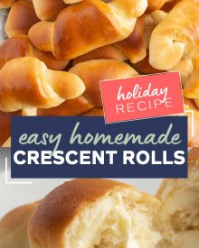 Buttery, soft and flaky, these Homemade Crescent Rolls are easier to make than you think! Perfect rolls for Thanksgiving or a family dinner! #crescentrolls #crescents #dinnerrolls #rolls #thanksgiving #bread #homemaderecipe #yeast