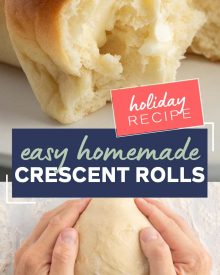 Buttery, soft and flaky, these Homemade Crescent Rolls are easier to make than you think! Perfect rolls for Thanksgiving or a family dinner! #crescentrolls #crescents #dinnerrolls #rolls #thanksgiving #bread #homemaderecipe #yeast