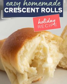 Buttery, soft and flaky, these Homemade Crescent Rolls are easier to make than you think! Perfect rolls for Thanksgiving or a family dinner! #crescentrolls #crescents #dinnerrolls #rolls #thanksgiving #bread #homemaderecipe #yeast